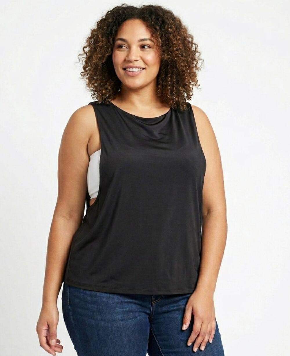 Ophelia Roe Black Tank Top Womens Plus Size 1X Low-Side Cut Sleeveless Casual